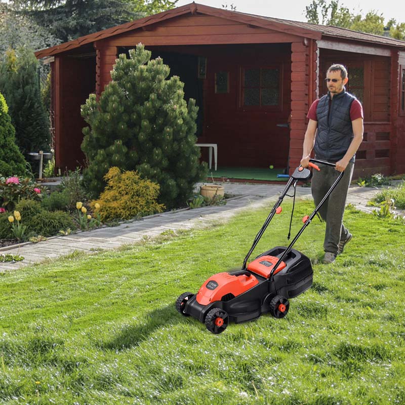 12 Amp 14" Corded Electric Lawn Mower, 3 Adjustable Cutting Heights Push Mower with 30L Grass Collection Bag