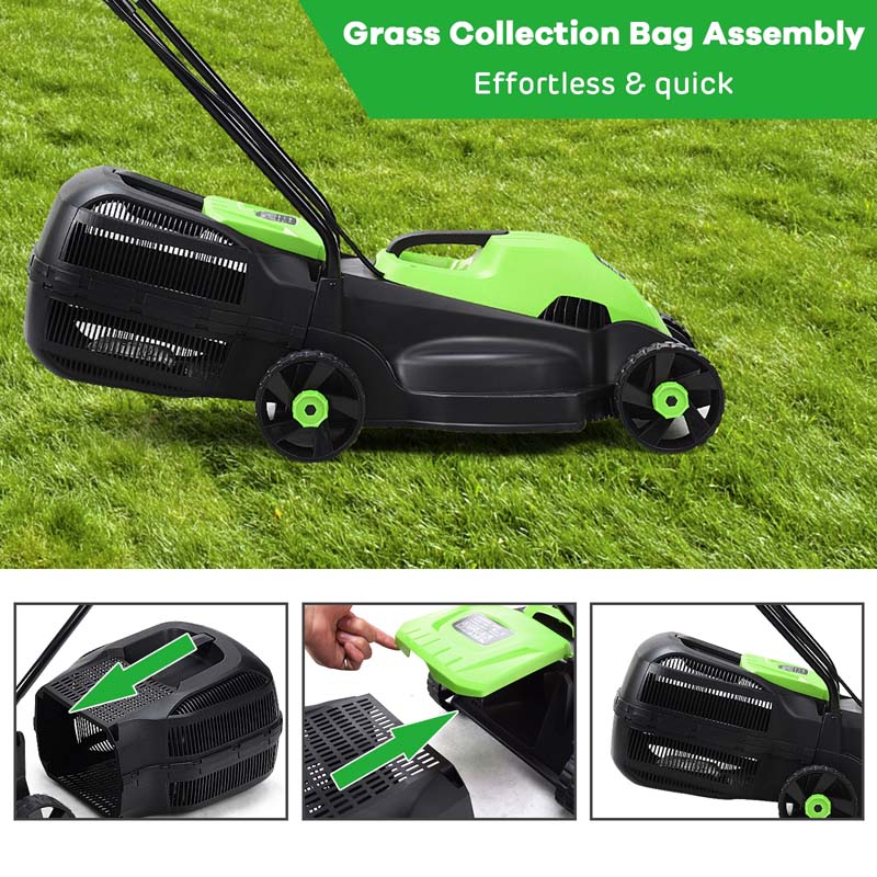 12 Amp 14" Corded Electric Lawn Mower, 3 Adjustable Cutting Heights Push Mower with 30L Grass Collection Bag