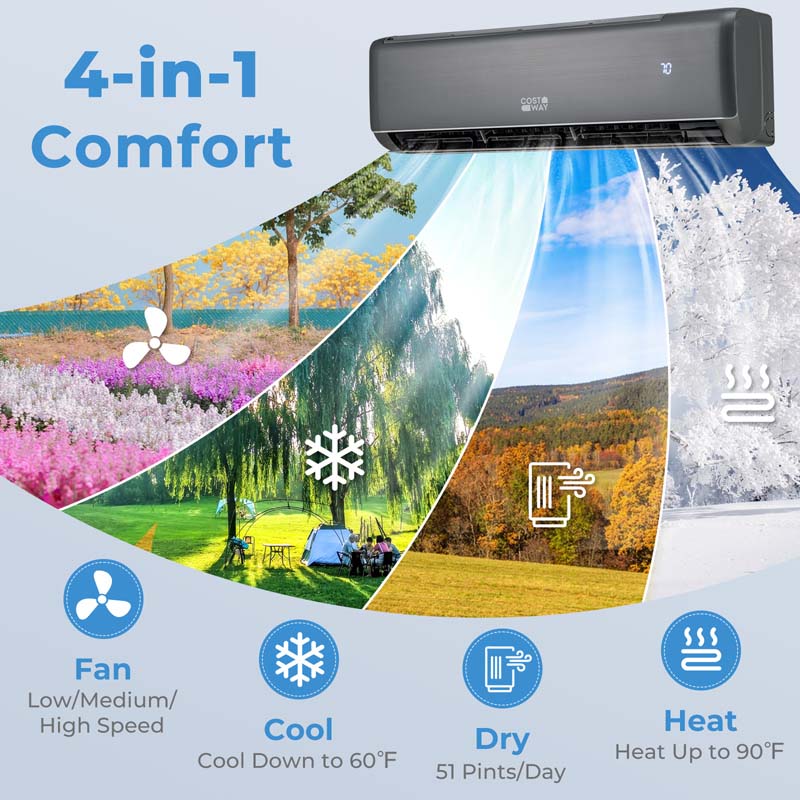 12,000 BTU Mini Split Air Conditioner and Heater, 21 SEER2 208-230V Inverter Split AC Unit with Heat Pump