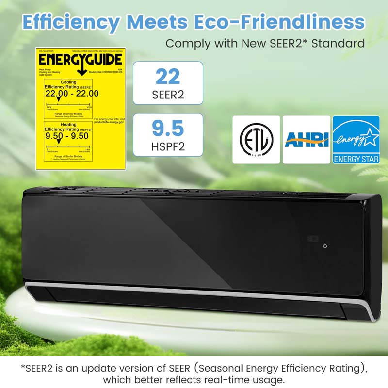 12000BTU Alexa Wifi Enabled Mini Split Air Conditioner Heater, 22 SEER2 208-230V Wall-Mounted Ductless Inverter AC Unit with Heat Pump