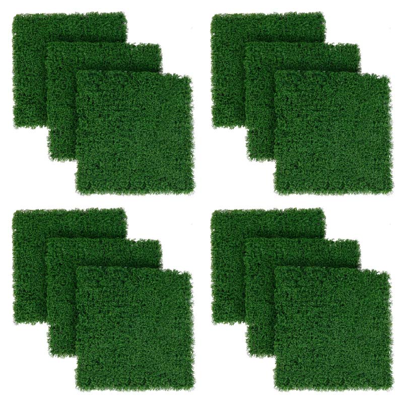 12Pcs 20" x 20" Faux Green Moss Panels, Artificial Grass Wall Panels w/X-shaped Structure, Greenery Wall Backdrop for Backyard Porch