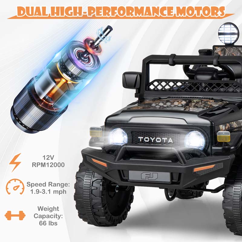 Licensed Toyota FJ Cruiser Kids Ride on Truck, 12V 7Ah Battery Powered Electric Toy Car w/Remote Control, Shock Suspension