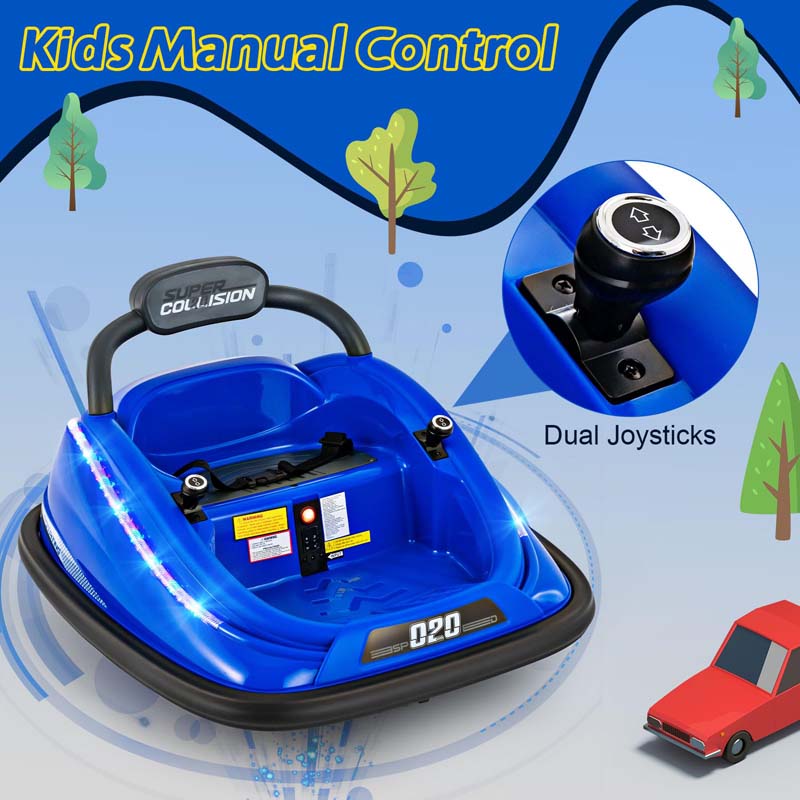 12V Kids Bumper Car with Colorful Flashing LED Lights, Music, Remote, Battery Powered Vehicle Racer Toddlers Electric Ride on Toy