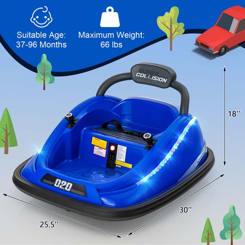 12V Kids Bumper Car with Colorful Flashing LED Lights, Music, Remote, Battery Powered Vehicle Racer Toddlers Electric Ride on Toy