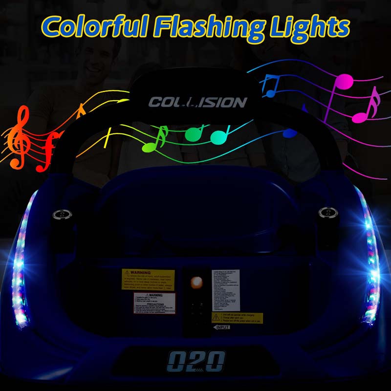 12V Kids Bumper Car with Colorful Flashing LED Lights, Music, Remote, Battery Powered Vehicle Racer Toddlers Electric Ride on Toy