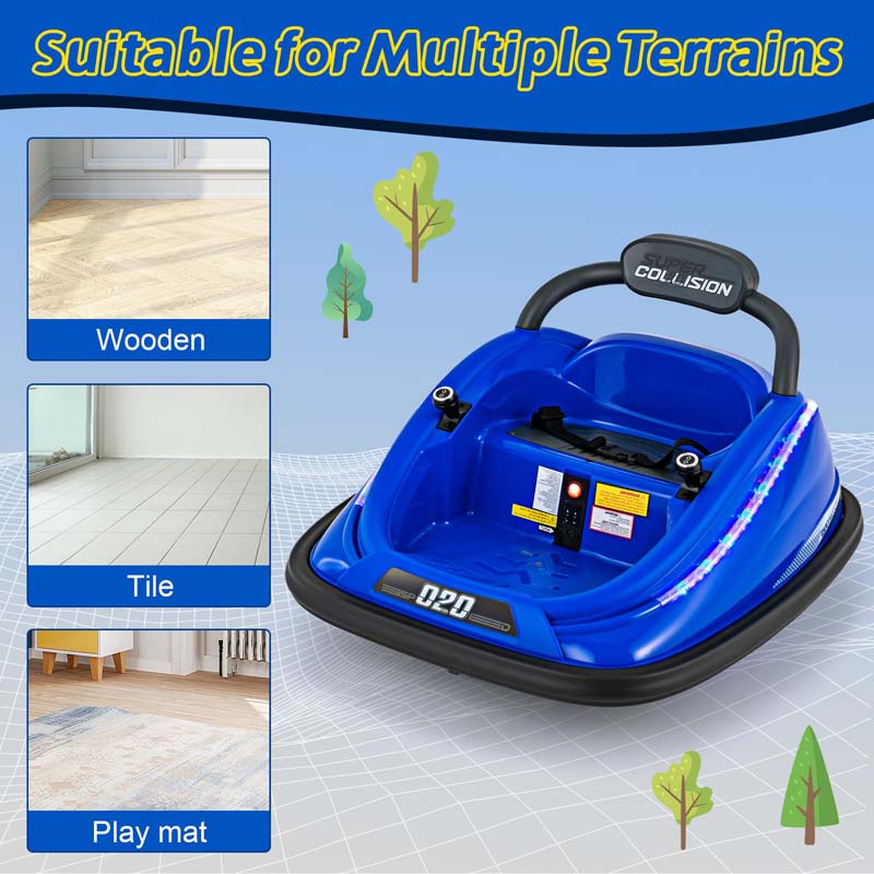12V Kids Bumper Car with Colorful Flashing LED Lights, Music, Remote, Battery Powered Vehicle Racer Toddlers Electric Ride on Toy