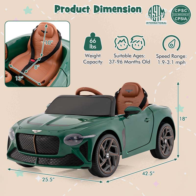 12V Licensed Bentley Bacalar Battery Kids Ride-on Toy Car with Remote Control, Scissor Doors, Lights & Sound Effects