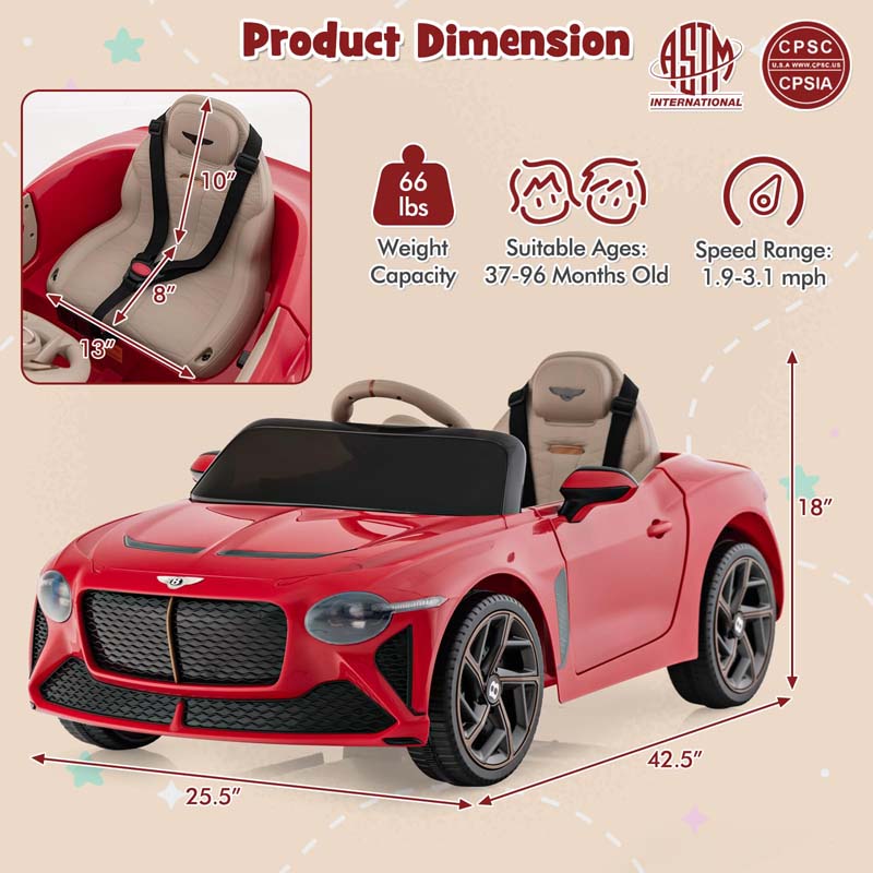 12V Licensed Bentley Bacalar Battery Kids Ride-on Toy Car with Remote Control, Scissor Doors, Lights & Sound Effects