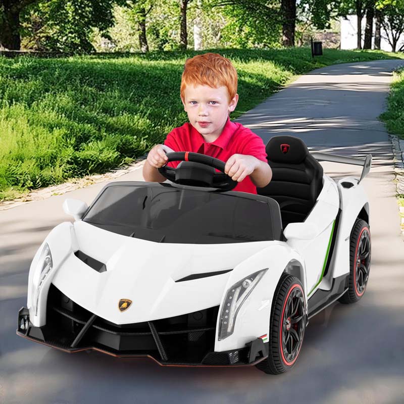 Lamborghini Licensed Kids Ride On 4WD Sports Car, 12V Battery Electric Vehicle Toy with Remote Control, 3 Speeds, Hydraulic Doors