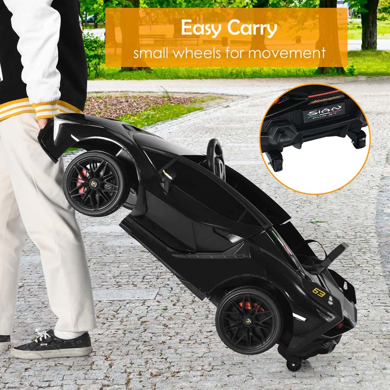 12V Licensed Lamborghini Sian FKP 37 Kids Ride-On Car with Remote, Electric Toy Roadster Carbon Fiber Textured for Toddler