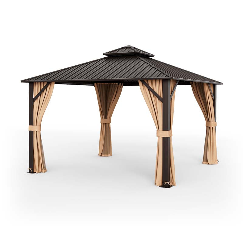 12 x 12 FT Outdoor Patio Hardtop Gazebo with Galvanized Steel Double-Roof & Aluminum Frame, Netting and Curtains