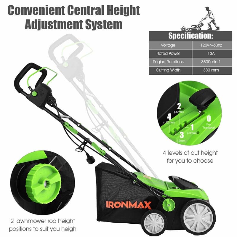 2-in-1 Electric Lawn Dethatcher & Scarifier with Folding Handle, 13 Amp 15" Corded Grass Dethatcher with 50L Collection Bag