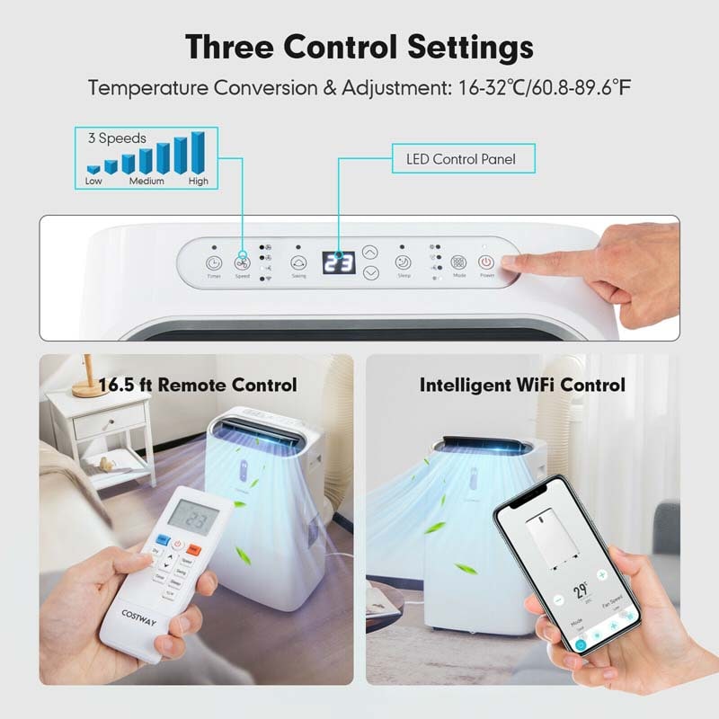 14000 BTU 4-in-1 WiFi Enabled AC Unit Portable Air Conditioner with Heat, Up to 700 Sq.Ft, Work with Alexa