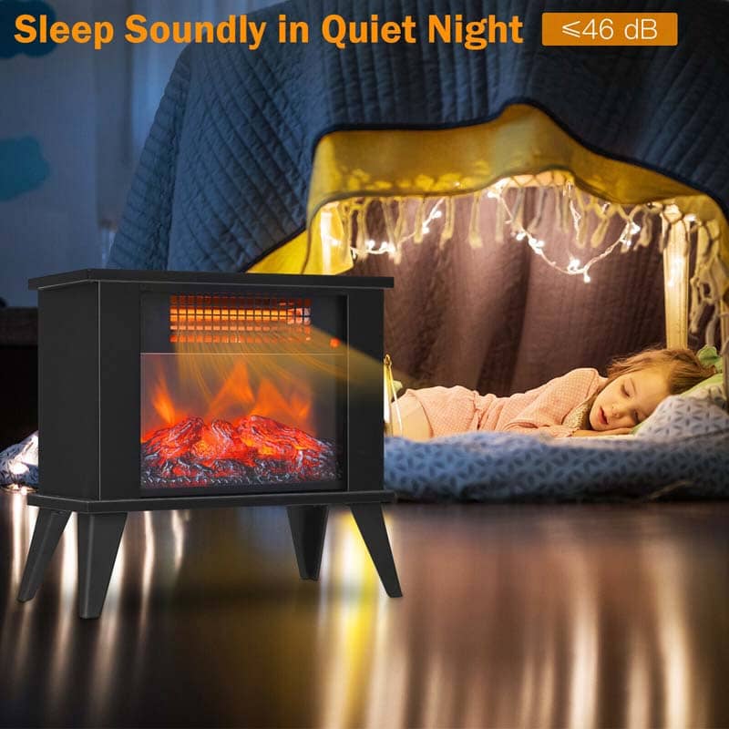 14" Portable Electric Fireplace Heater, 1000W Freestanding Infrared Stove Heater with Realistic Flame Effect