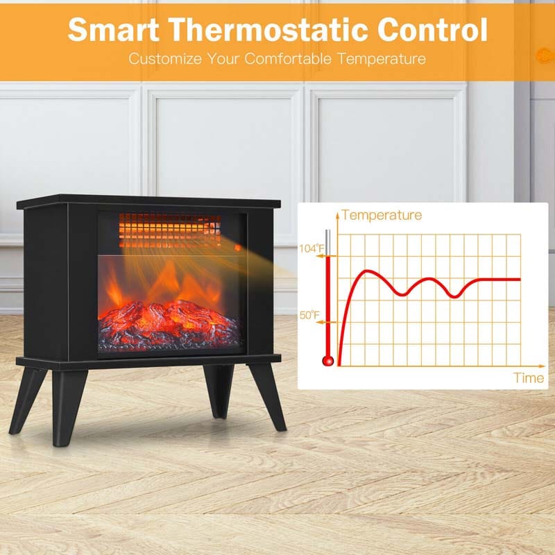 14" Portable Electric Fireplace Heater, 1000W Freestanding Infrared Stove Heater with Realistic Flame Effect