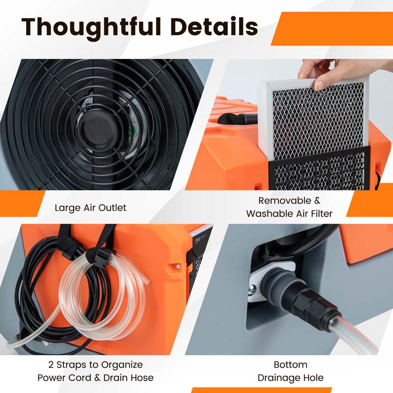 163 PPD Commercial Dehumidifier Built-in Pump & Drain Hose, Auto Defrost, Portable Industrial Dehumidifier for Basement