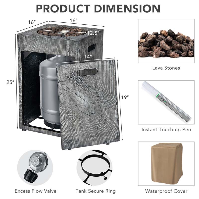 16" Square Outdoor Propane Firepit, 30000 BTU Gas Fire Pit with Lava Rocks & Waterproof Cover