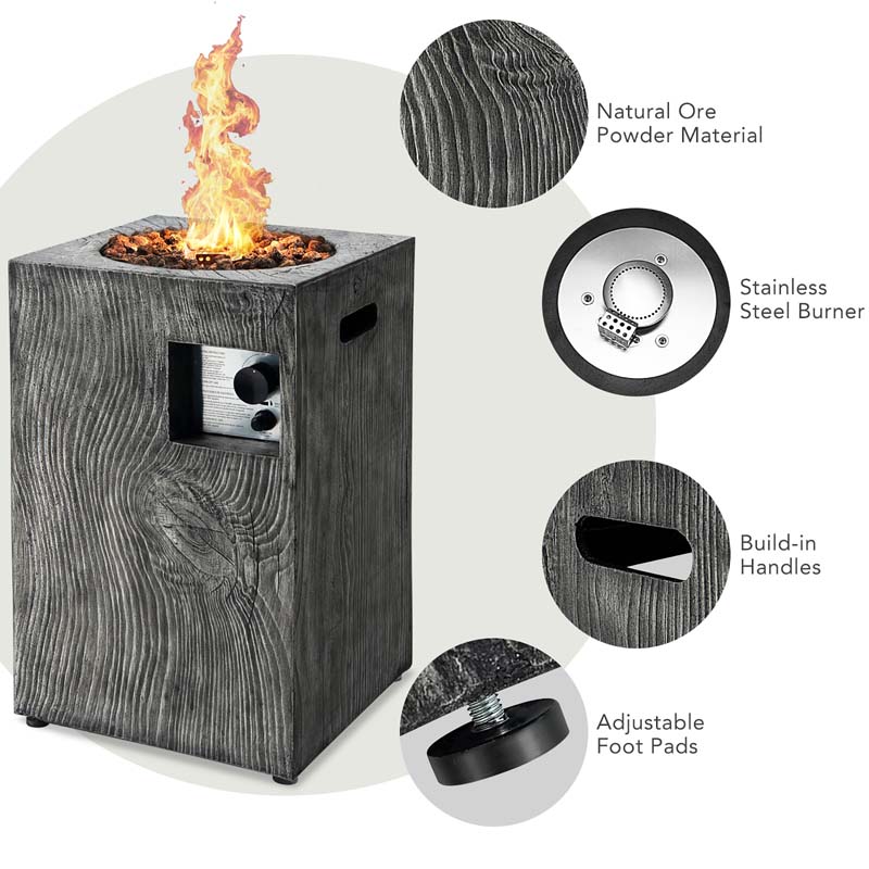 16" Square Outdoor Propane Firepit, 30000 BTU Gas Fire Pit with Lava Rocks & Waterproof Cover