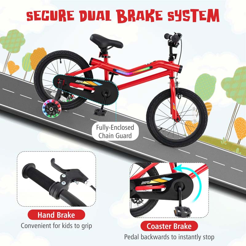 Lighted Kids Bike for 4-8 Years Old Children Sport Bicycle with 7-Mode LED Lighted Frame, Headlight, Flash Training Wheels, Dual-Brake