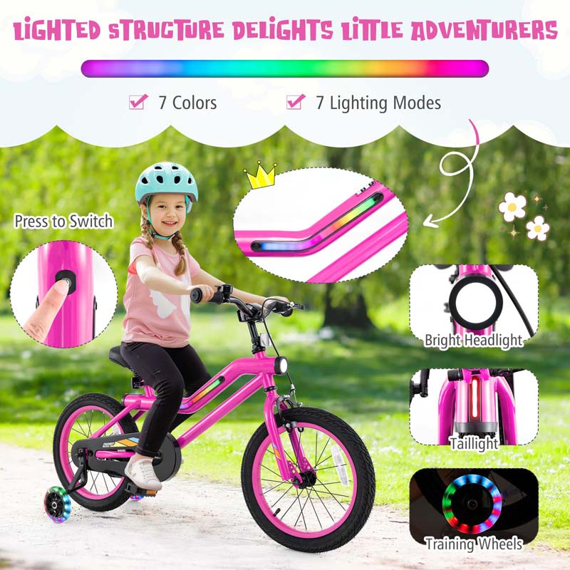 Lighted Kids Bike for 4-8 Years Old Children Sport Bicycle with 7-Mode LED Lighted Frame, Headlight, Flash Training Wheels, Dual-Brake