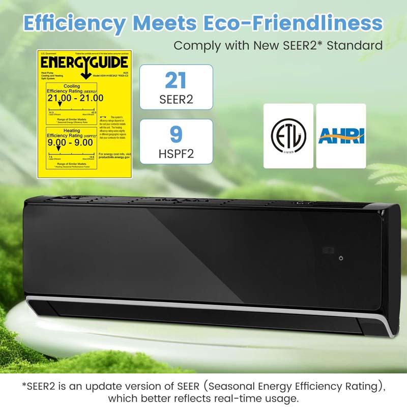 18,000 BTU 21 SEER2 208-230V Wifi Enabled Mini-Split Air Conditioner with Alexa, Wall Mounted Ductless AC Unit Inverter Heat Pump System
