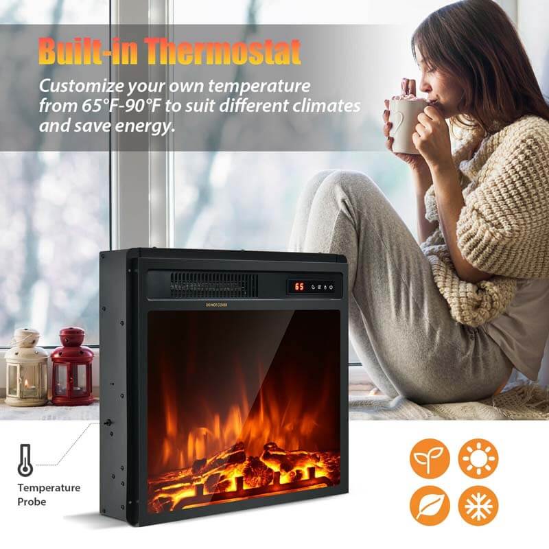 18" 1500W Electric Fireplace Heater with 5 Flame Effects, Freestanding & Wall Mounted Electric Fireplace Insert