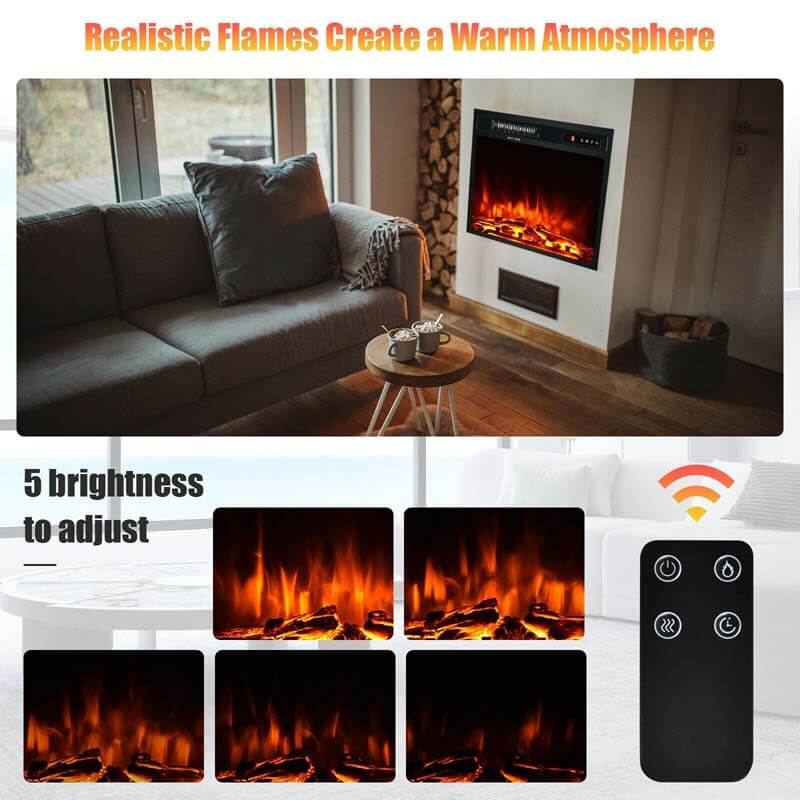 18" 1500W Electric Fireplace Heater with 5 Flame Effects, Freestanding & Wall Mounted Electric Fireplace Insert