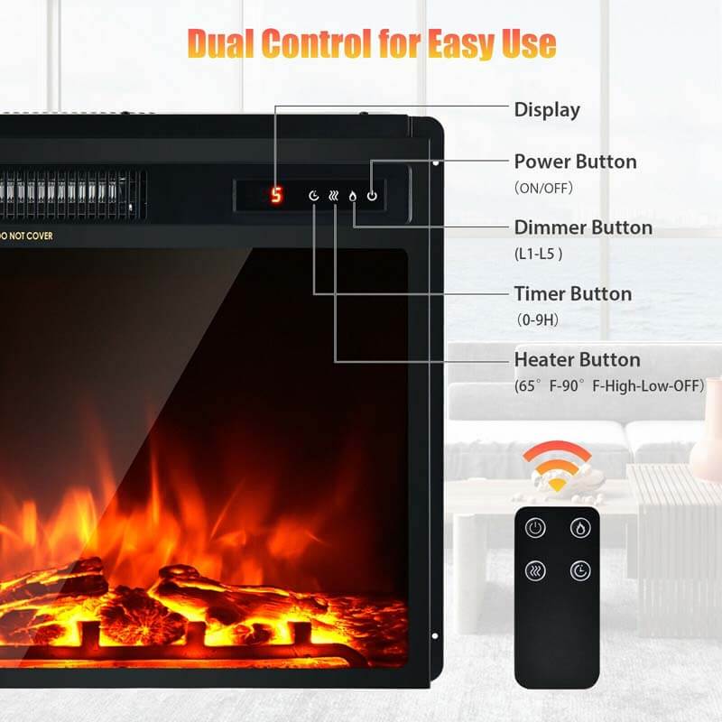 18" 1500W Electric Fireplace Heater with 5 Flame Effects, Freestanding & Wall Mounted Electric Fireplace Insert