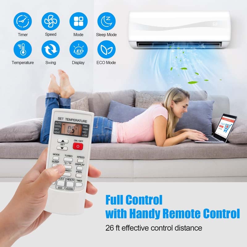 18000BTU Ductless Mini Split Air Conditioner 208-230V 19 SEER2 Wall-Mounted Inverter AC Unit with Heat Pump
