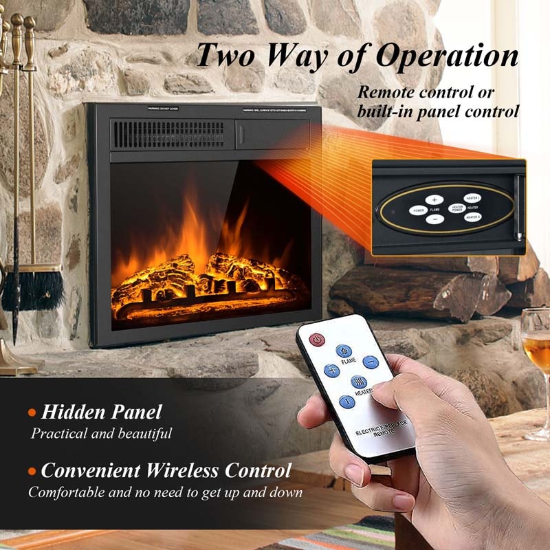 18" Electric Fireplace Insert, 1500W Recessed & Freestanding Electric Fireplace Heater with 7-Brightness Flame