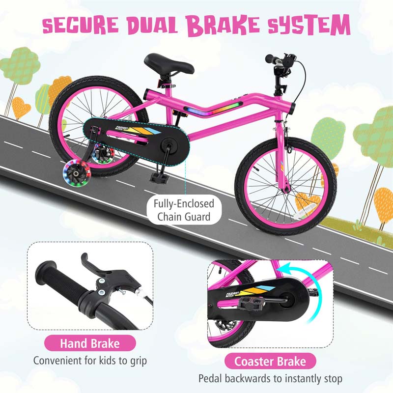 Lighted Kids Bike for 4-8 Years Old Children Sport Bicycle with 7-Mode LED Lighted Frame, Headlight, Flash Training Wheels, Dual-Brake