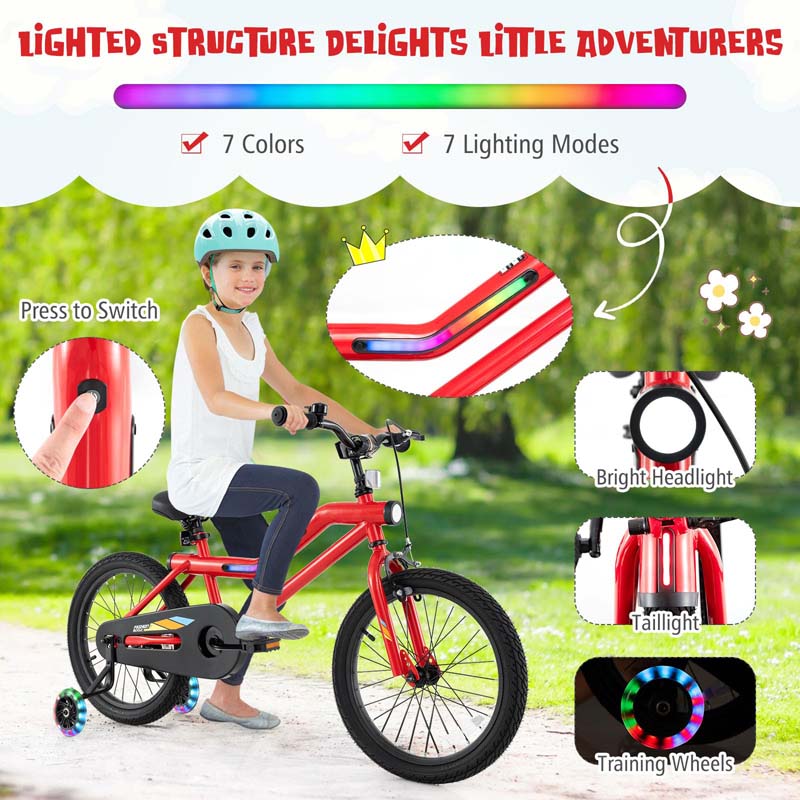 Lighted Kids Bike for 4-8 Years Old Children Sport Bicycle with 7-Mode LED Lighted Frame, Headlight, Flash Training Wheels, Dual-Brake