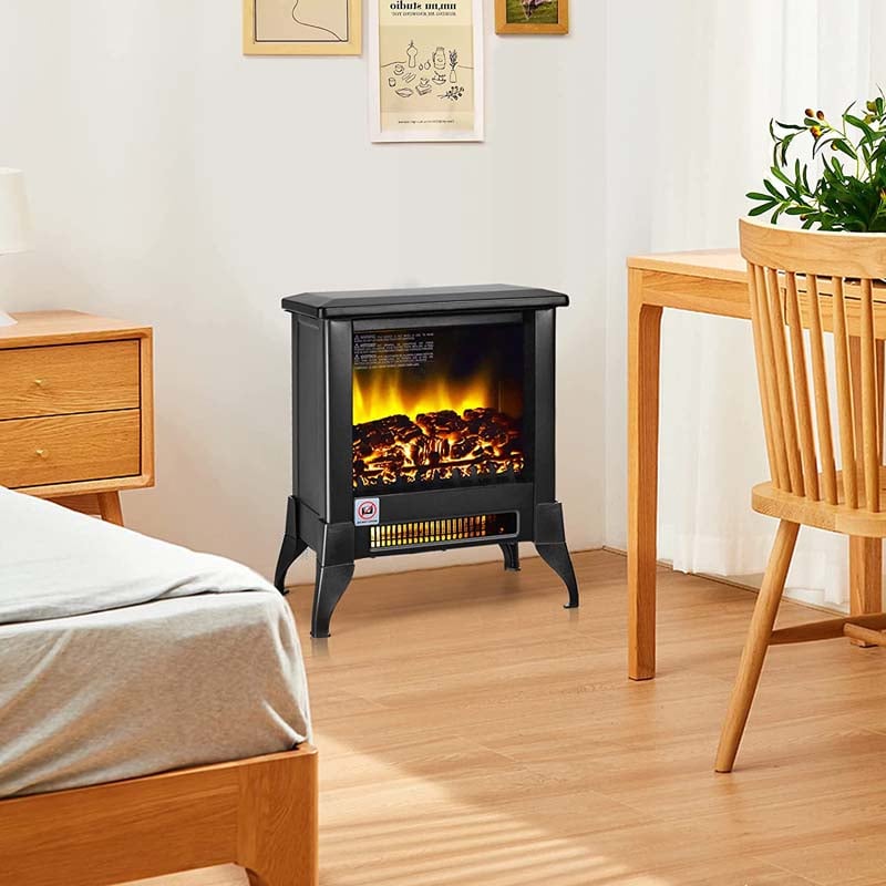 18" Electric Fireplace Stove, 1400W Portable Space Heater with Realistic Flame Effect, Adjustable Temperature