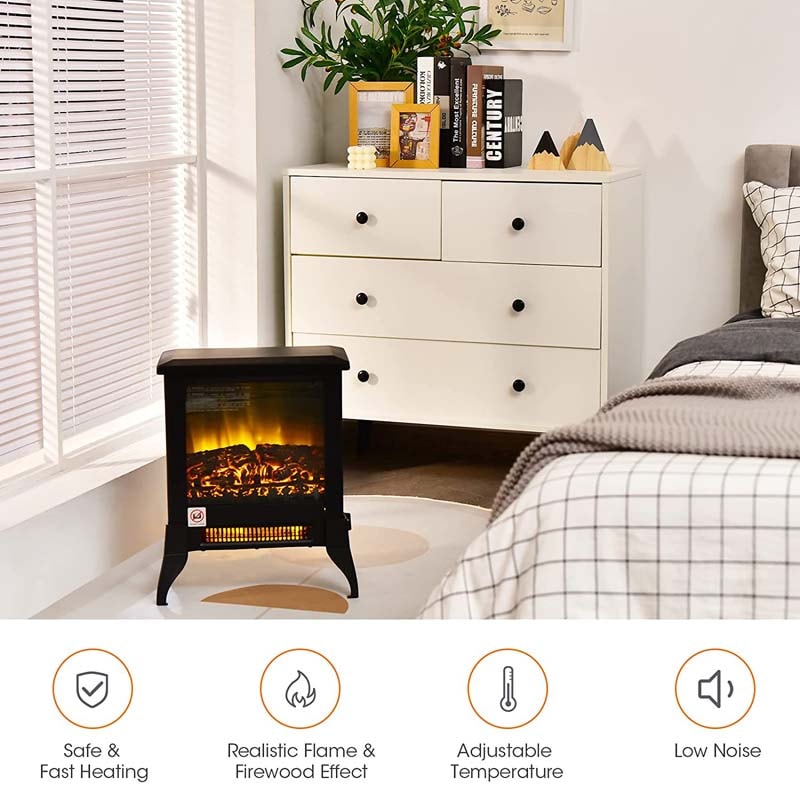 18" Electric Fireplace Stove, 1400W Portable Space Heater with Realistic Flame Effect, Adjustable Temperature