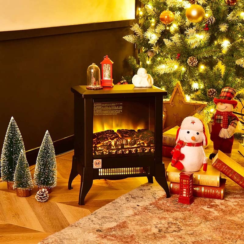 18" Electric Fireplace Stove, 1400W Portable Space Heater with Realistic Flame Effect, Adjustable Temperature