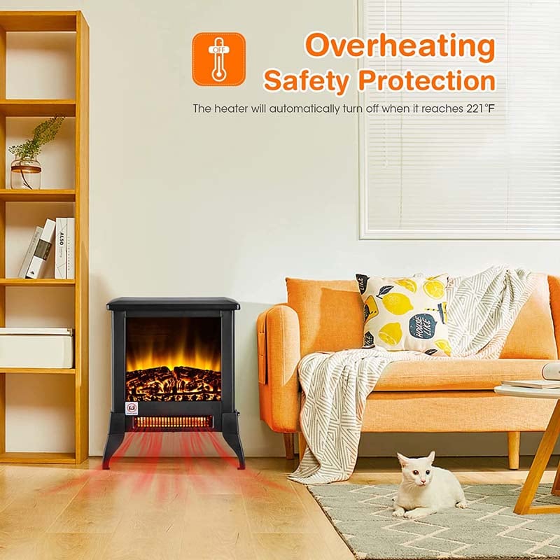 18" Electric Fireplace Stove, 1400W Portable Space Heater with Realistic Flame Effect, Adjustable Temperature