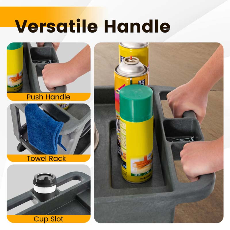 2-Tier Industrial Service Utility Cart Heavy-Duty PP Rolling Work Cart with 550 LBS Max Load and Storage Handle