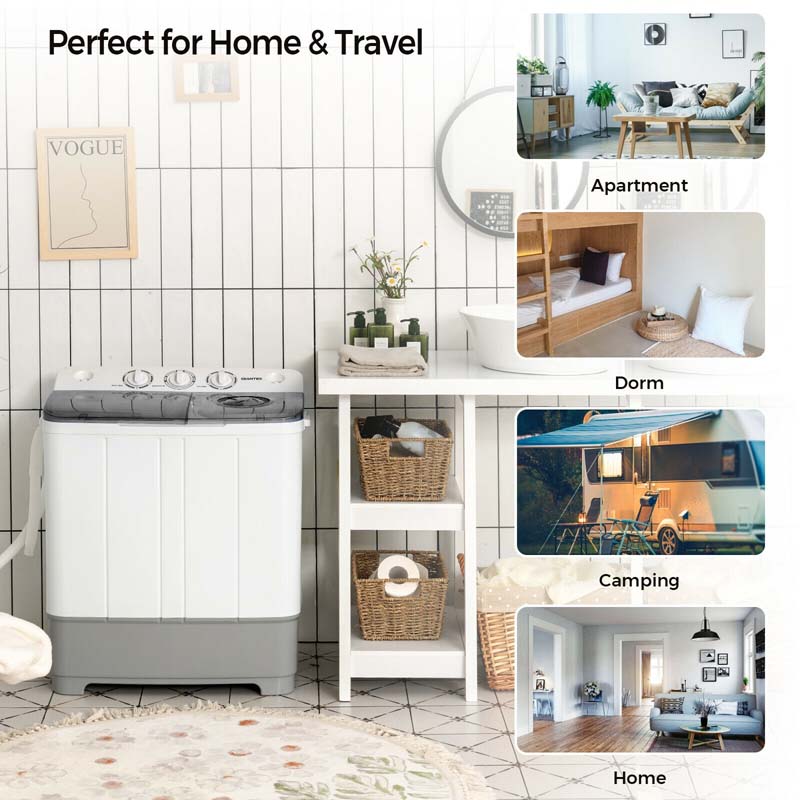 22 LBS 2-in-1 Portable Washing Machine with Drain Pump, Twin Tub Top Load Washer Dryer Combo for RV Apartment