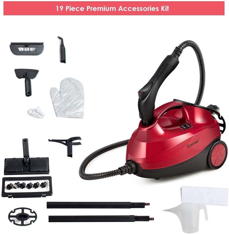 2000W Steam Cleaner, Multipurpose Household Steamer, Heavy Duty Rolling Cleaning Machine with 19 Accessories, 1.5L Water Tank