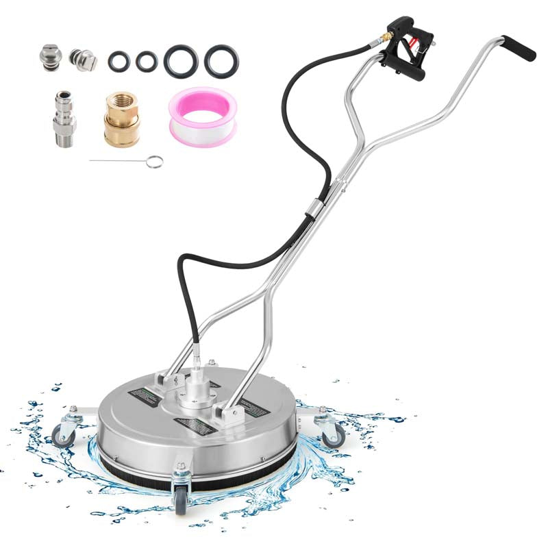 20" 4000 PSI Pressure Washer Surface Cleaner w/Casters, Dual Handles, Stainless Steel Housing, 3/8'' Quick-Connect