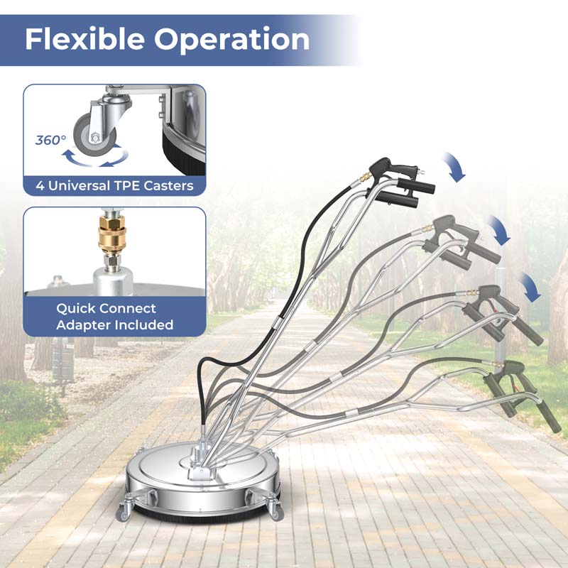 20" 4000 PSI Pressure Washer Surface Cleaner w/Casters, Dual Handles, Stainless Steel Housing, 3/8'' Quick-Connect