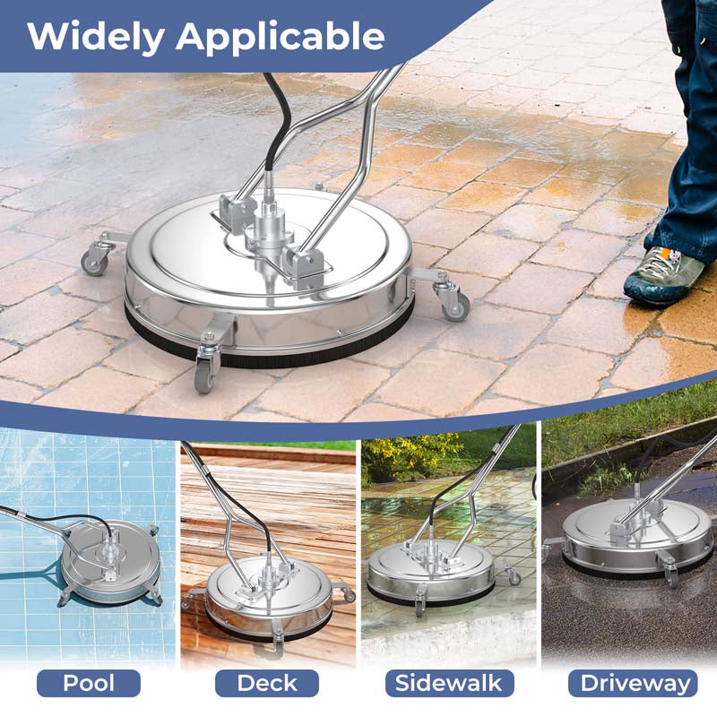 20" 4000 PSI Pressure Washer Surface Cleaner w/Casters, Dual Handles, Stainless Steel Housing, 3/8'' Quick-Connect