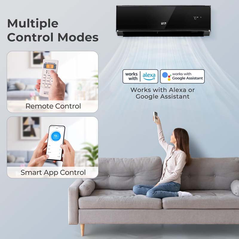 24,000 BTU Wifi Enabled Mini Split Air Conditioner Heater with Alexa, 21 SEER2 208-230V Wall-Mounted Ductless Inverter AC Unit