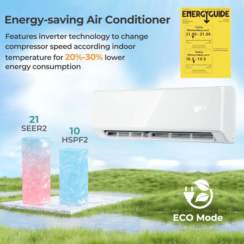 24,000 BTU Wifi Enabled Mini Split Air Conditioner Heater with Alexa, 21 SEER2 208-230V Wall-Mounted Ductless Inverter AC Unit