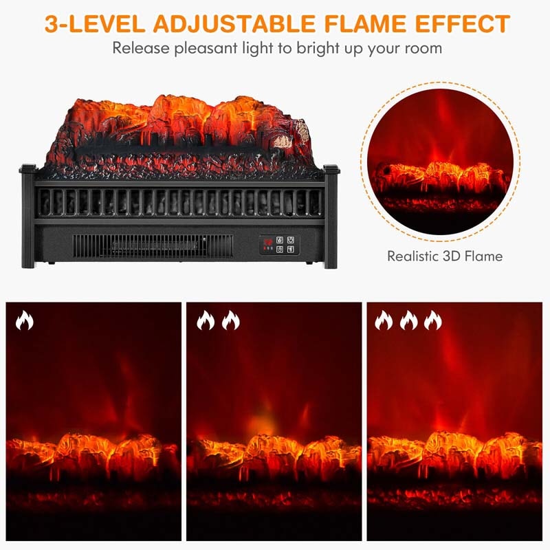 23" Freestanding Electric Fireplace Log Heater, 1400W Electric Stove Insert with Realistic Flame & Remote Control