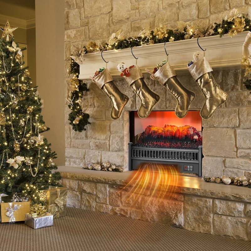 23" Freestanding Electric Fireplace Log Heater, 1400W Electric Stove Insert with Realistic Flame & Remote Control