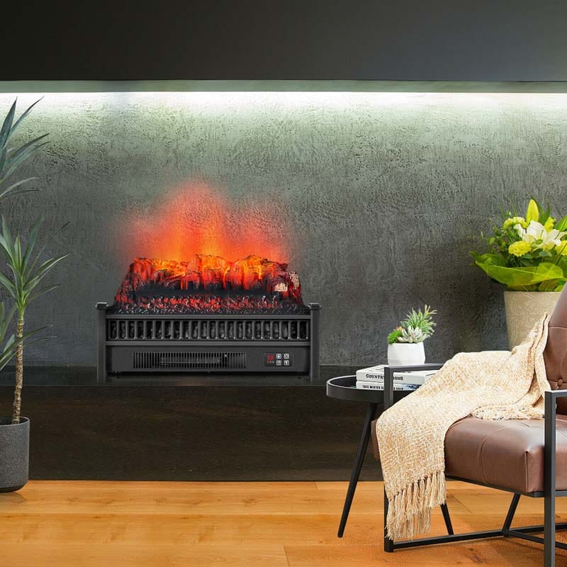23" Freestanding Electric Fireplace Log Heater, 1400W Electric Stove Insert with Realistic Flame & Remote Control