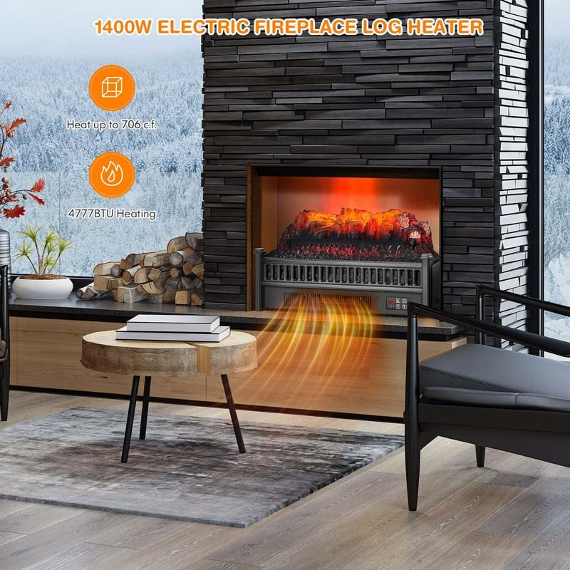 23" Freestanding Electric Fireplace Log Heater, 1400W Electric Stove Insert with Realistic Flame & Remote Control