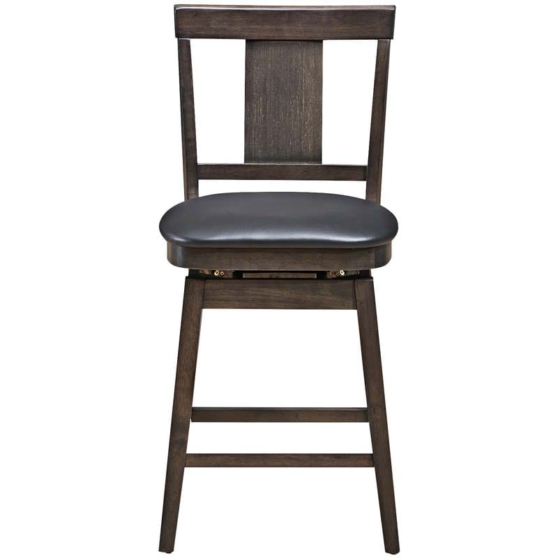 24"/29" Classic Wooden Swivel Bar Stool Leather Padded Bar Height Chair with Slat Back & Rubber Wood Legs