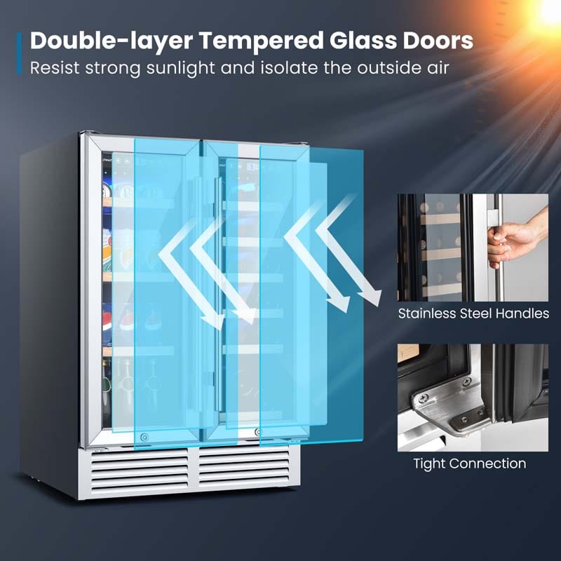 24" Large Dual Zone Wine Beverage Cooler Refrigerator Built-In & Freestanding Beer Fridge Wine Cellar